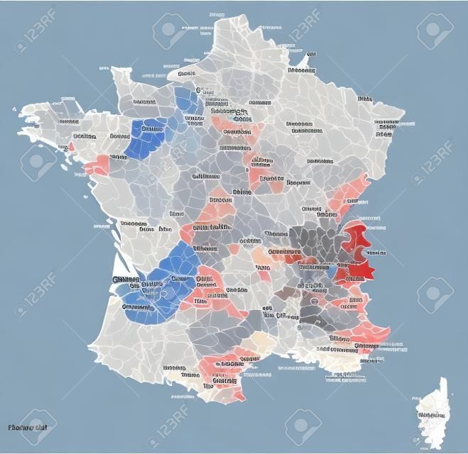 프랑스 - 레이블이 있는 매우 상세한 편집 가능한 정치 지도.