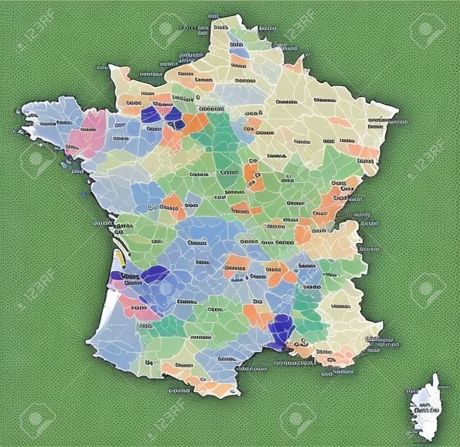 Frankrijk - Zeer gedetailleerde bewerkbare politieke kaart met labeling.
