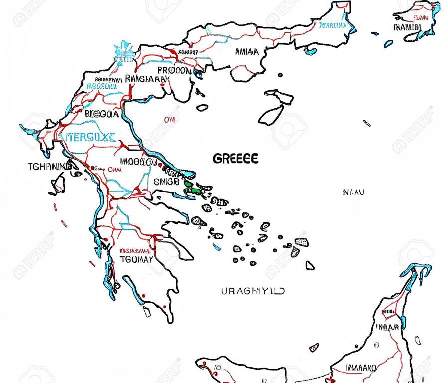 ギリシャの道路と高速道路の地図。ベクターの図。