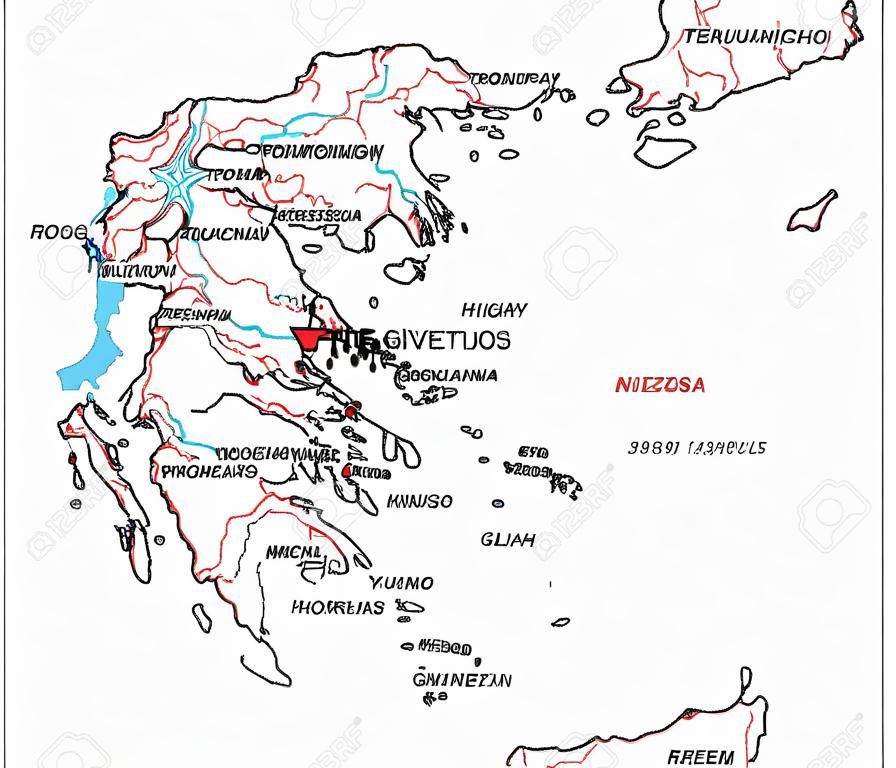 ギリシャの道路と高速道路の地図。ベクターの図。