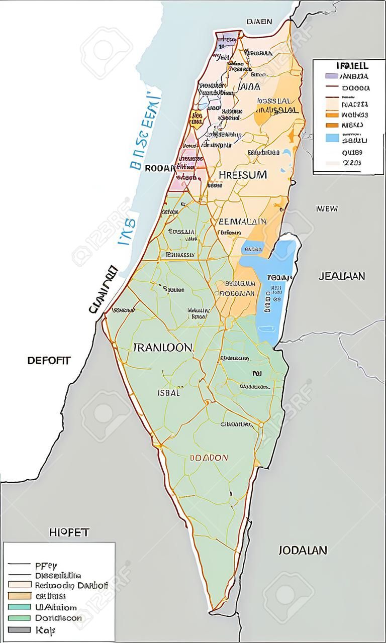 Izrael — bardzo szczegółowa, edytowalna mapa polityczna z etykietami.