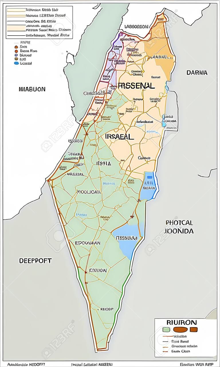 Israele - Mappa politica altamente dettagliata e modificabile con etichettatura.