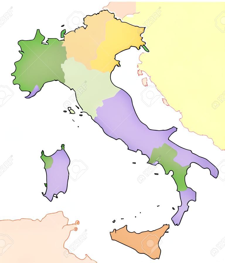 Włochy - bardzo szczegółowa, edytowalna mapa polityczna z oddzielnymi warstwami.