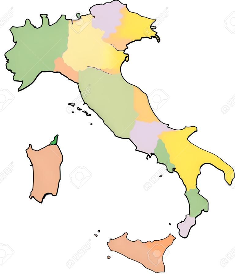 이탈리아 - 분리된 레이어가 있는 매우 상세한 편집 가능한 정치 지도입니다.