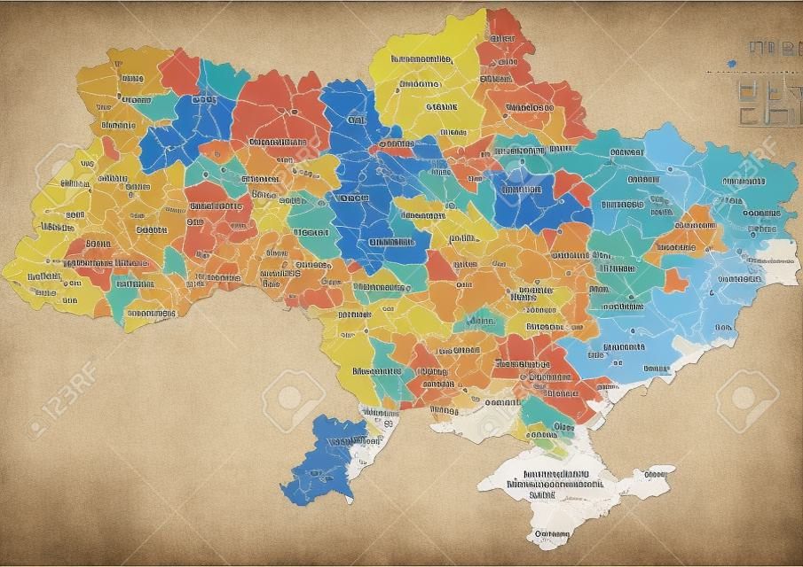 Ukraina - Bardzo szczegółowa, edytowalna mapa polityczna z etykietami.