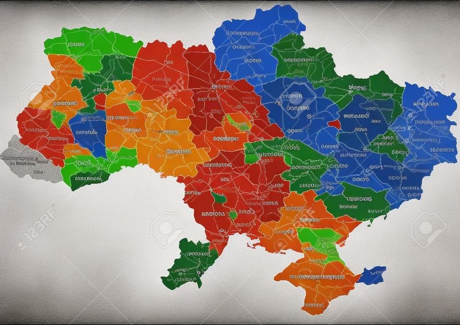 Ukraina - Bardzo szczegółowa, edytowalna mapa polityczna z etykietami.
