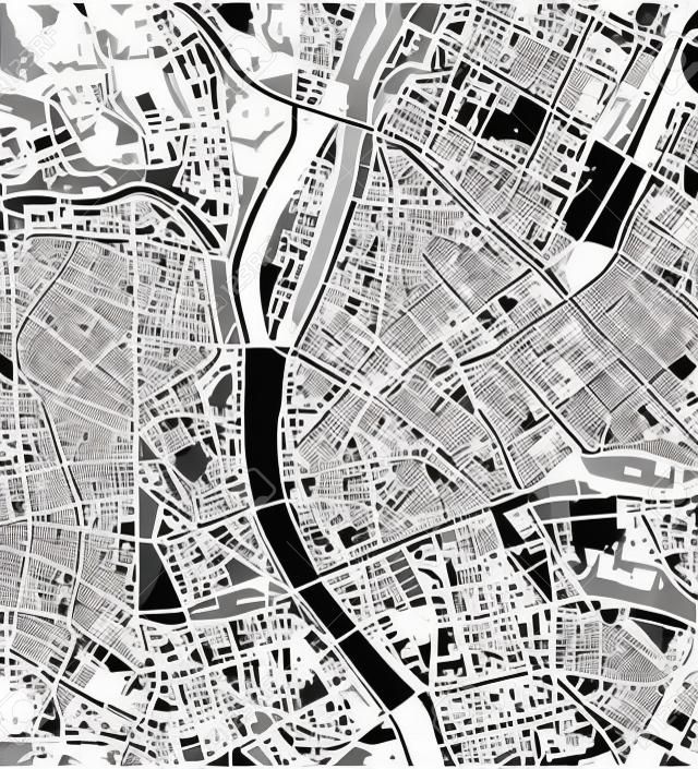 Zwarte en witte vector stadkaart van Boedapest met goed georganiseerde gescheiden lagen.
