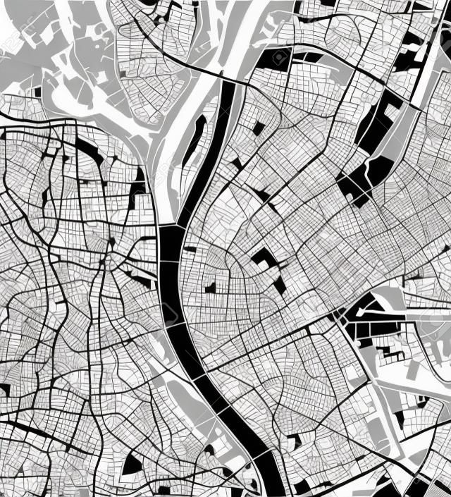 Mapa da cidade vetor preto e branco de Budapeste com camadas separadas bem organizadas.