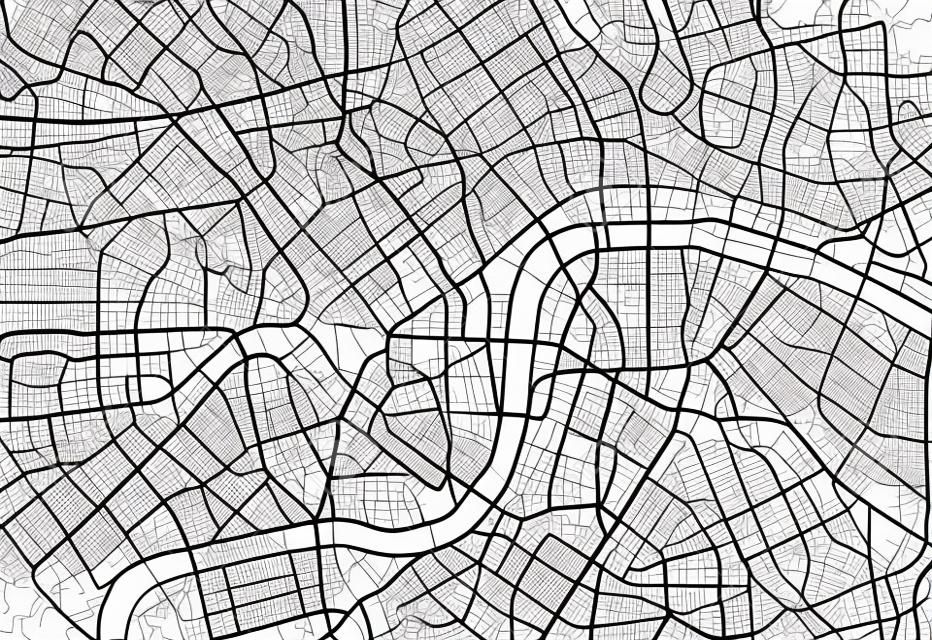 よく整理された分離された層を持つロンドンの黒と白のベクトル都市地図。