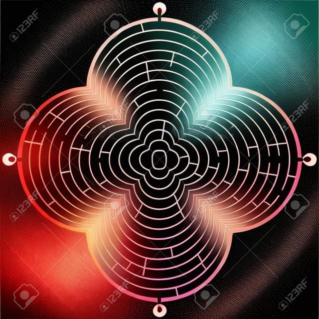 Labyrinth with four entries and only one correct way - vector illustration  Easy editable colors 