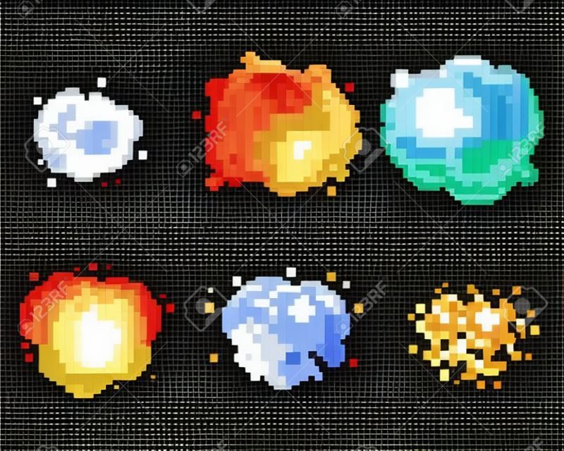 Pixel Art Videogiochi Explosion animazione vettoriale fotogrammi isolati
