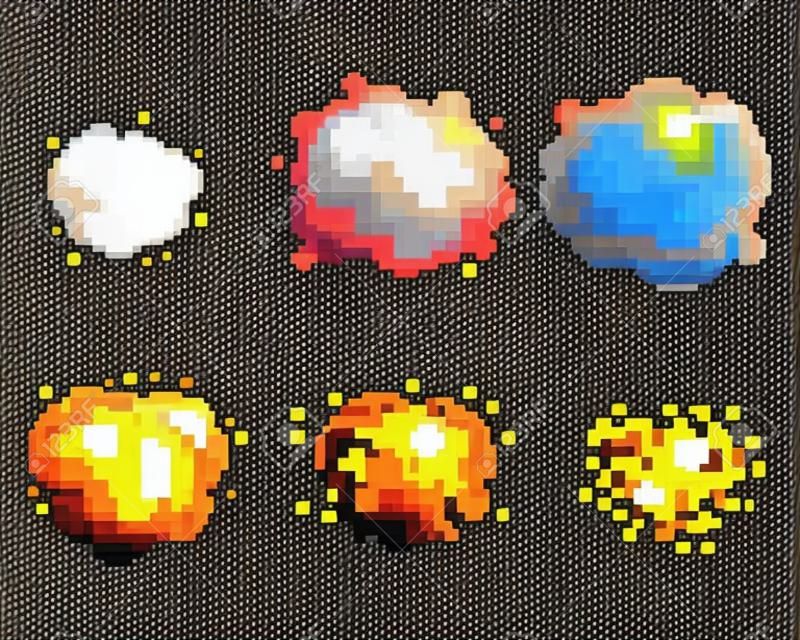 Pixel Art Video Game Explosion Animation Vector Frames Isolated