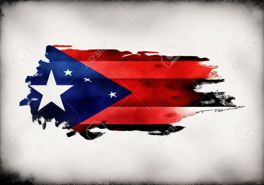Grunge penseelstreek met Puerto Rico nationale vlag. Aquarelverf vlag. Symbool, poster, banner. Vector Geïsoleerd op witte achtergrond.