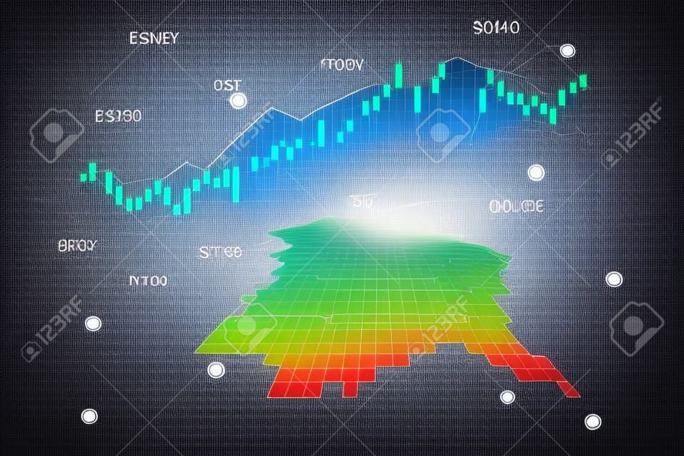 Stock market background or forex trading business graph chart for financial investment concept of Luxembourg map. business idea and technology innovation design.