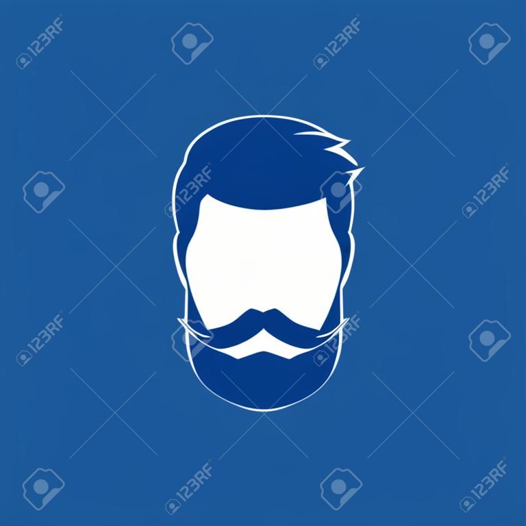 Blue male avatar with beard and mustache. Elegant blank full face silhouette for social media and web communication with vector barbershop logo