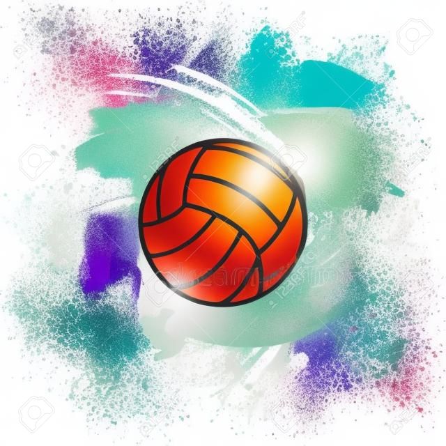 Vector pallavolo logo sullo sfondo di pennellate multicolori. pallone da pallavolo per banner, poster o volantino su un tema di pallavolo. - stock vector