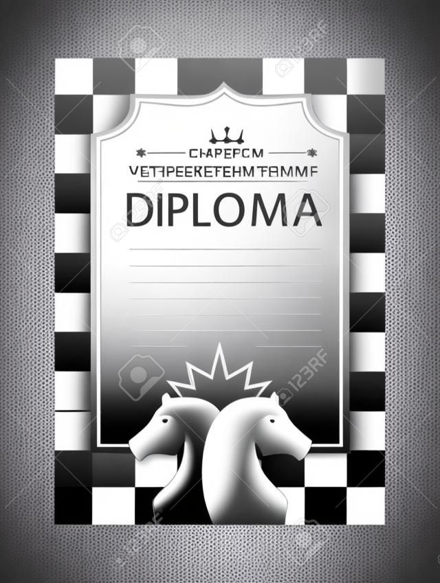 vector template certificaat van de winnaar van het schaaktoernooi. diploma van deelname aan een schaakwedstrijd voor het afdrukken. Schaak vector achtergrond