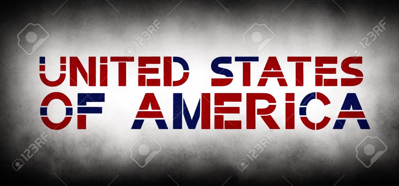 Vector text United States of America. USA banner in flag colors with stars and stripes.