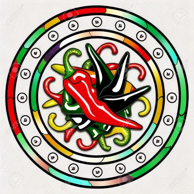 Mexican hot chili peppers logo over white background