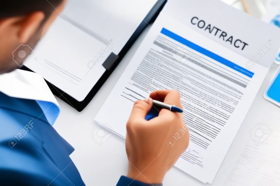 Legal, contract and signature with businessman hand, pen and lawyer with document, paperwork or deal agreement. Business, offer and attorney signing professional policy, form or application of law
