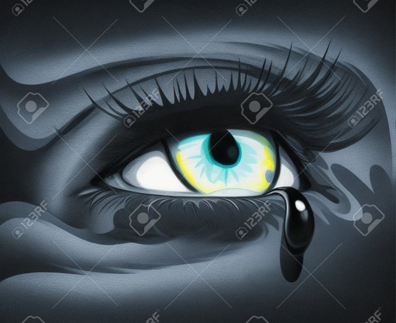 olho escuro ilustrado e fina lágrima de gotejamento
