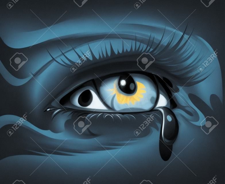 illustrated dark eye and fine trickling tear