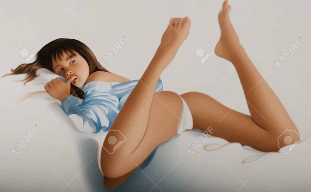 dziewczyna w łóżku na białym tle