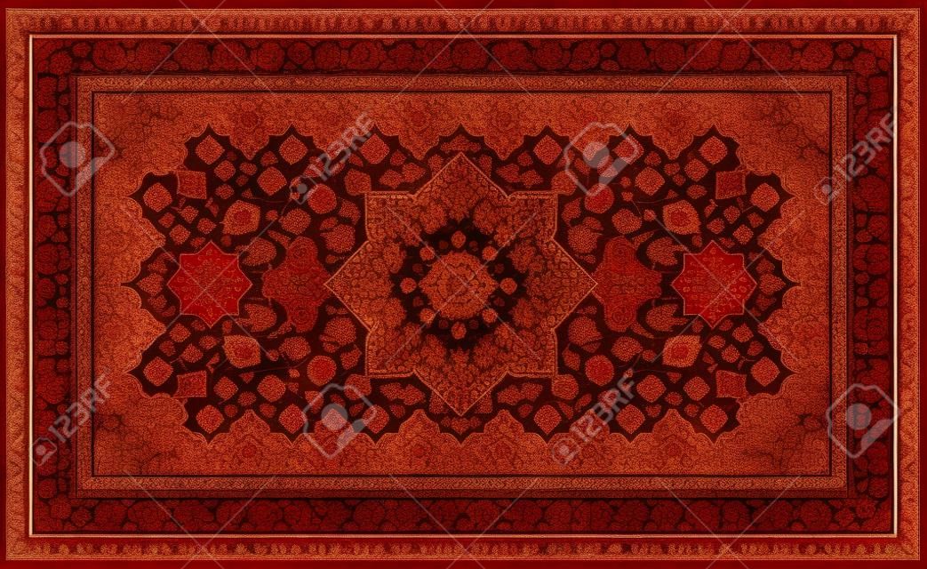 La vieja textura de la alfombra persa roja, ornamento abstracto