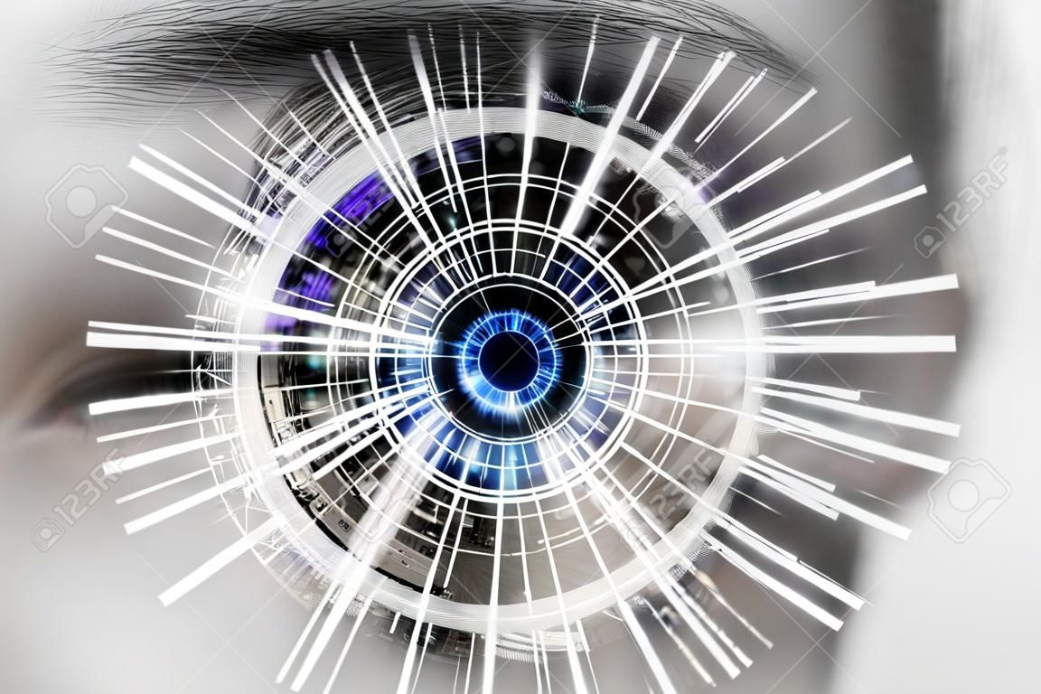 View of the Eye of a woman with digital interface in front of it
