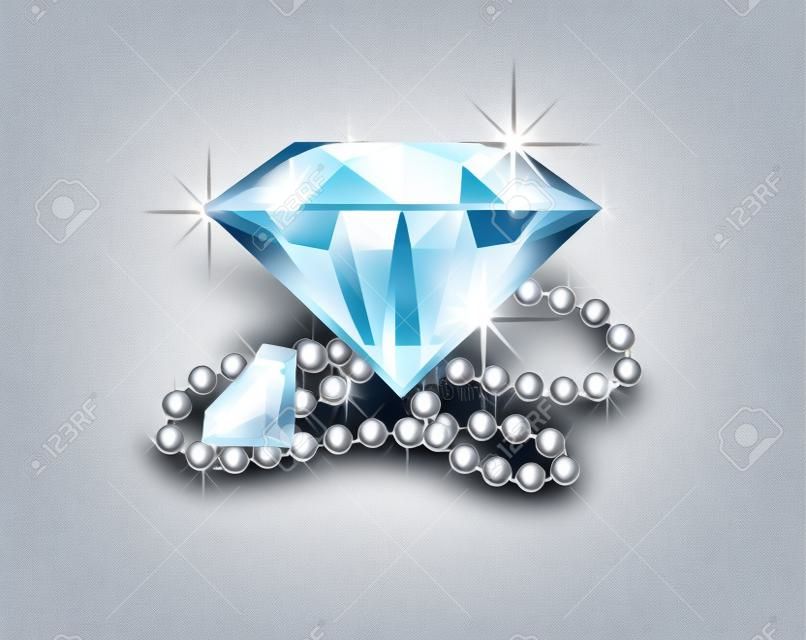 ilustração de dois diamantes grandes e um colar de pérolas