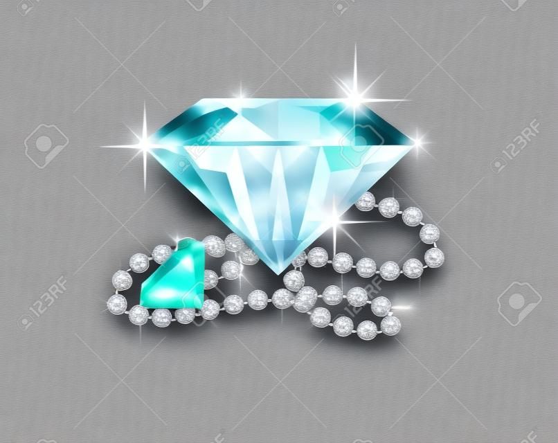 Ilustración de dos diamantes grandes y un collar de perlas