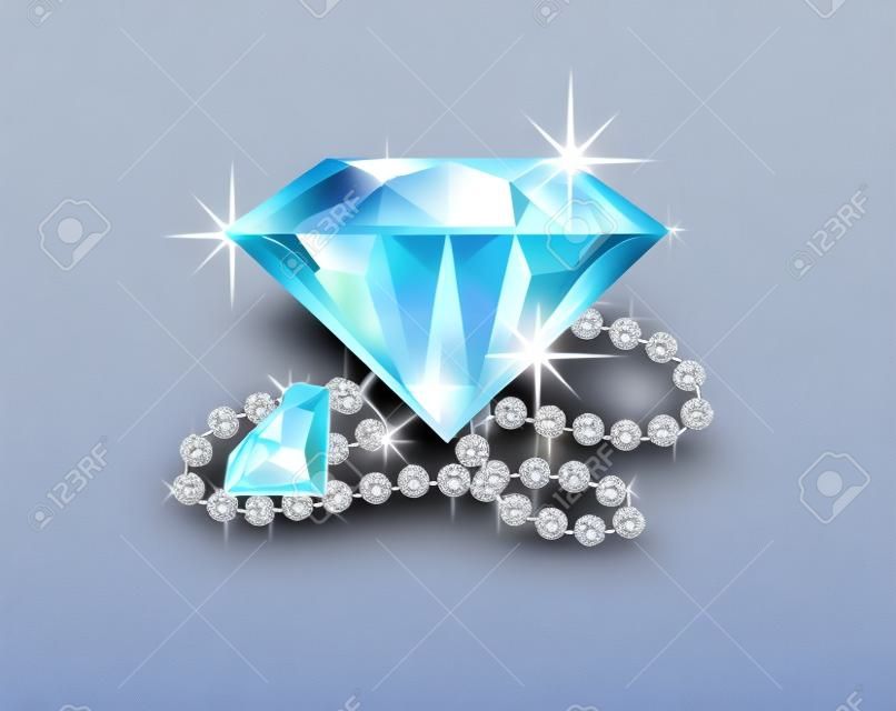 Illustration de deux gros diamants et d'un collier de perles