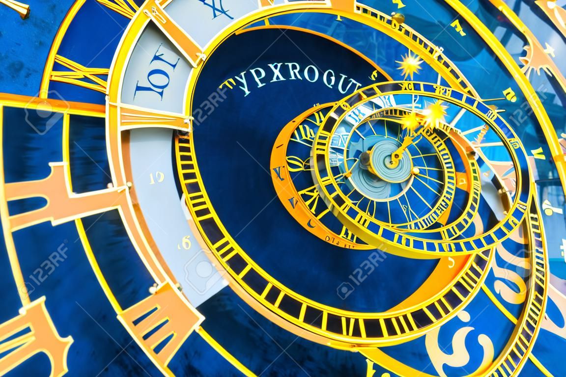 Sfondo effetto Droste basato sull'orologio astronomico di Praga. disegno astratto per concetti legati all'astrologia, alla fantasia, al tempo e alla magia.