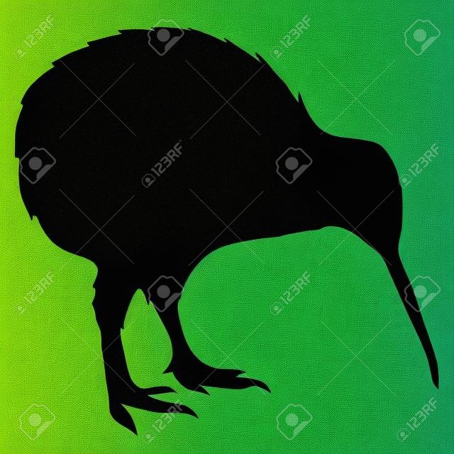 Illustration in style of black silhouette of kiwi
