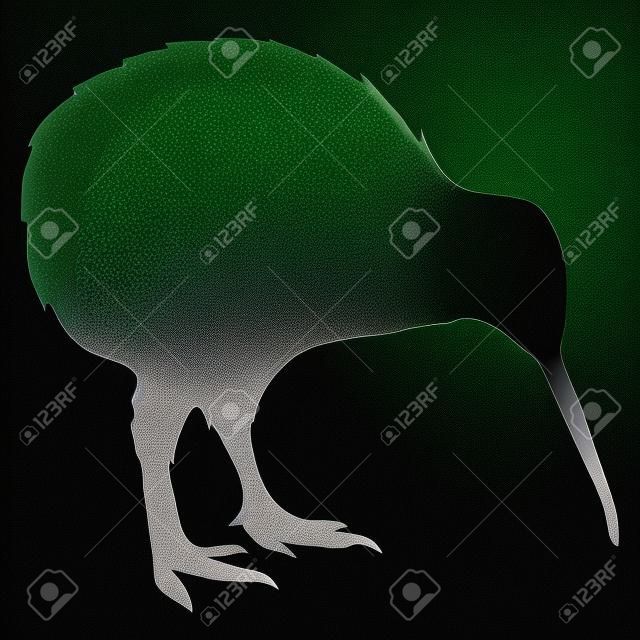 Illustration in style of black silhouette of kiwi