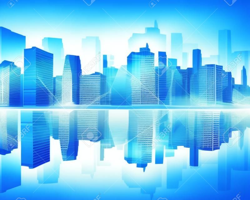 Ville bleue abstraite avec des flèches de graphique de l'entreprise. Concept de croissance financière