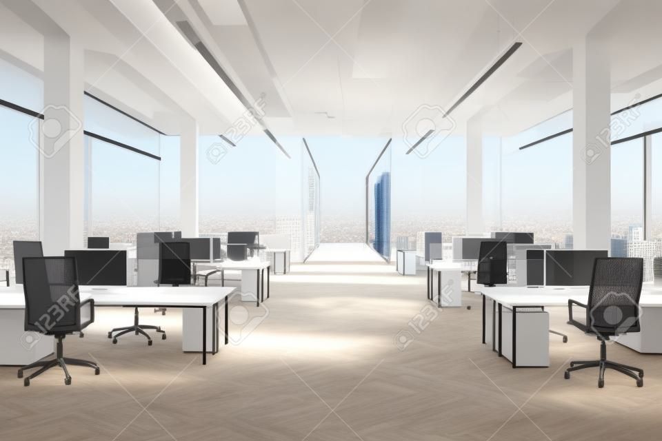 Office interior with city view. 3D Rendering