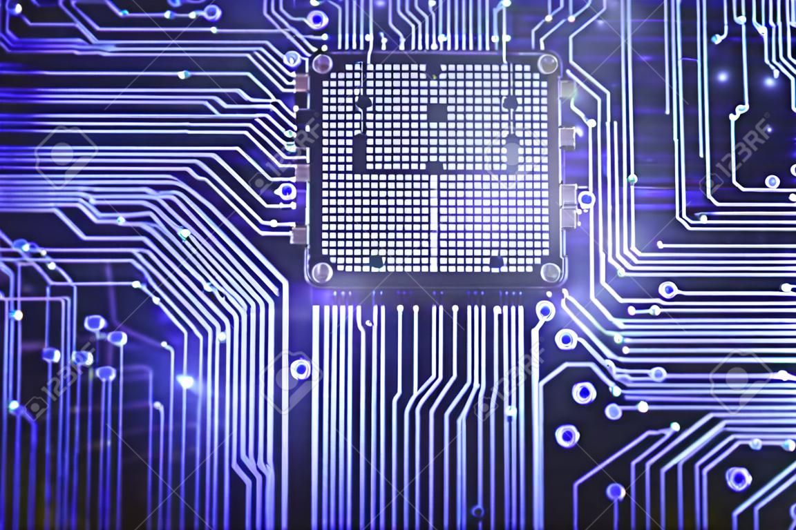 Circuito creativo chip de fondo. Concepto de informática y tecnología. Renderizado 3D