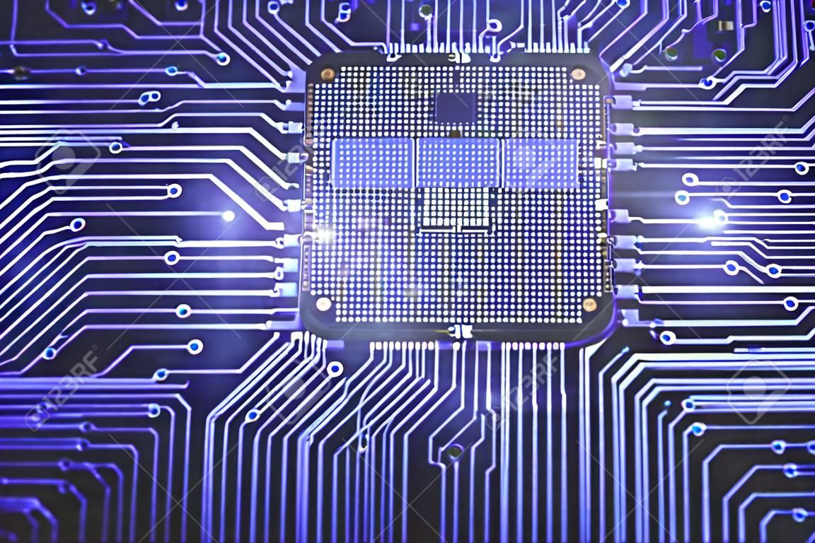 Circuito creativo chip de fondo. Concepto de informática y tecnología. Renderizado 3D