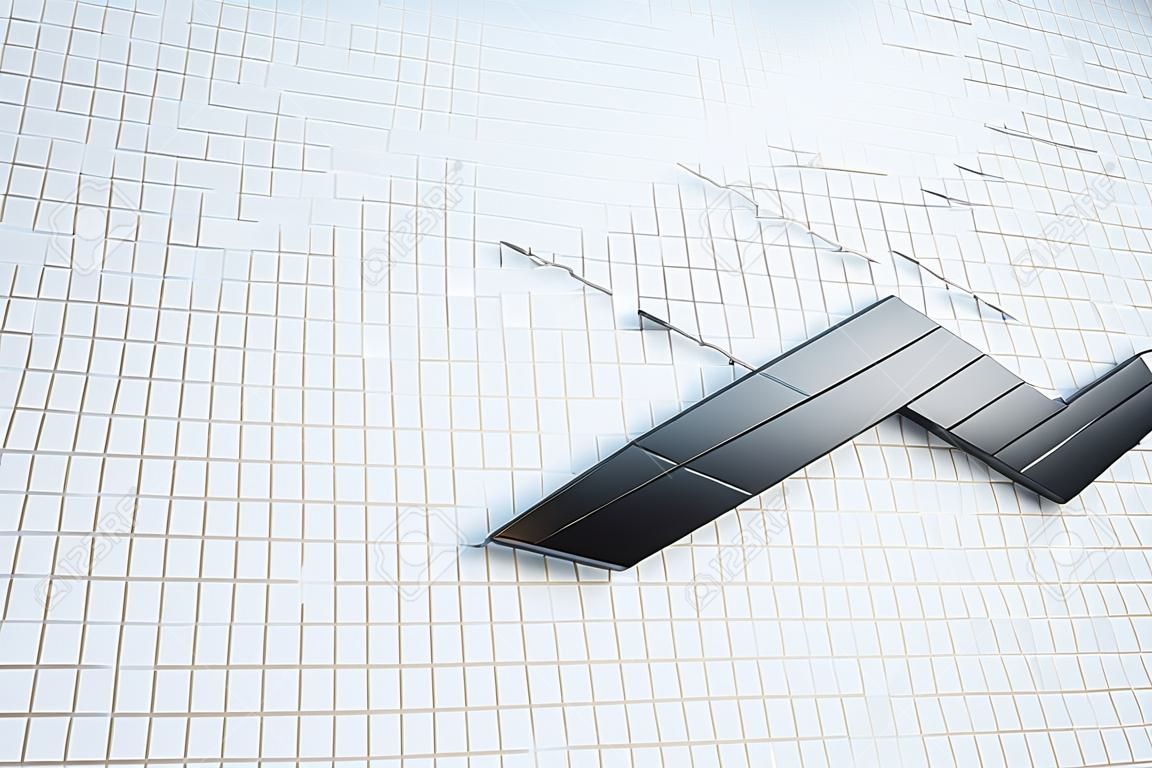 Creative grey arrow on white grid background. Strategy, growth, up and development concept. 3D Rendering