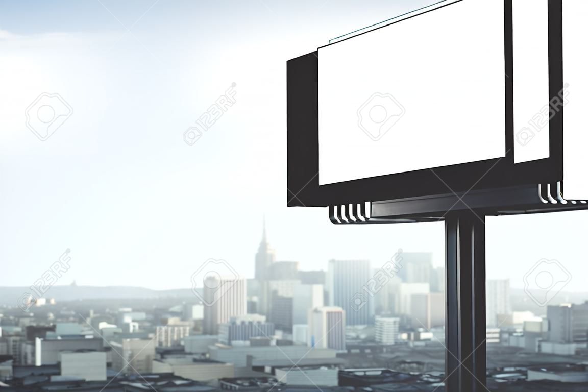 Side view of empty billboard on city background. Retail concept. Mock up, 3D Rendering