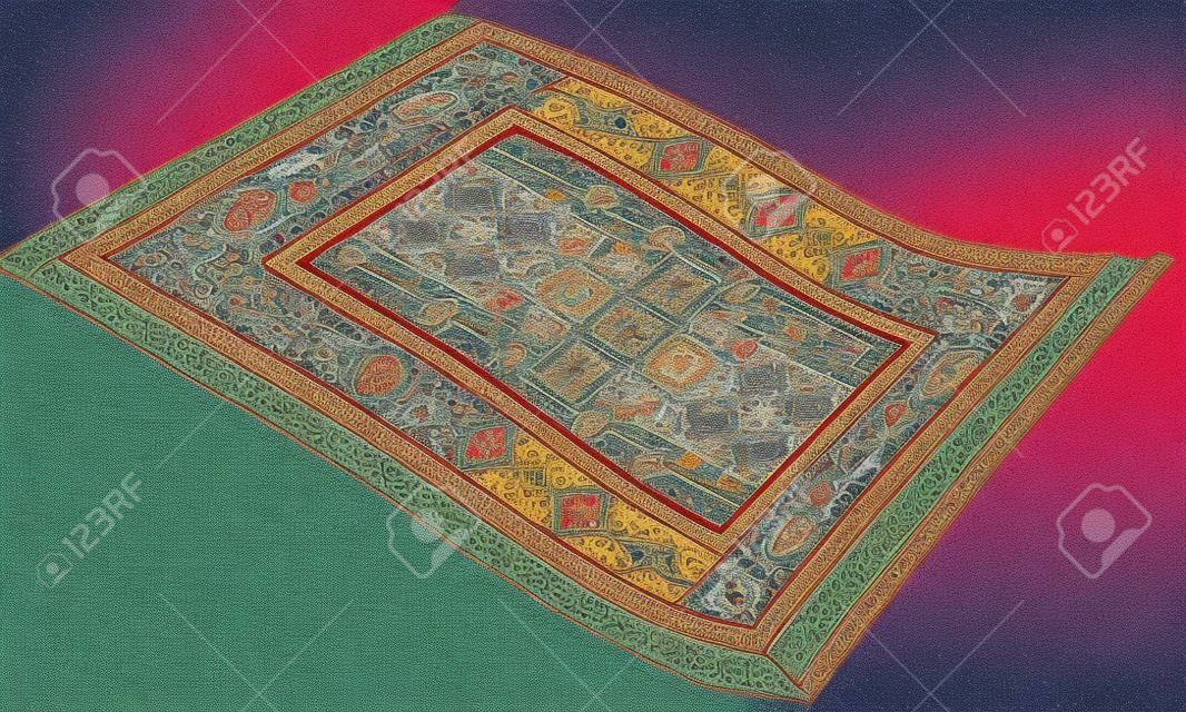 Illustration d'un tapis magique tapis volant de 1001 nuits qui peuvent être utilisés pour transporter des personnes à leur destination