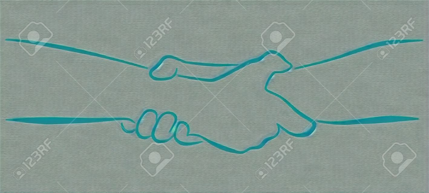 Outline illustrazione di una porzione ditta, il salvataggio stretta di mano