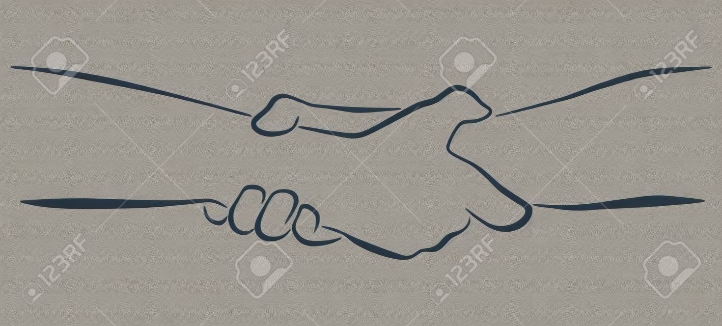 Outline illustration of a firm helping, rescuing  handshake 