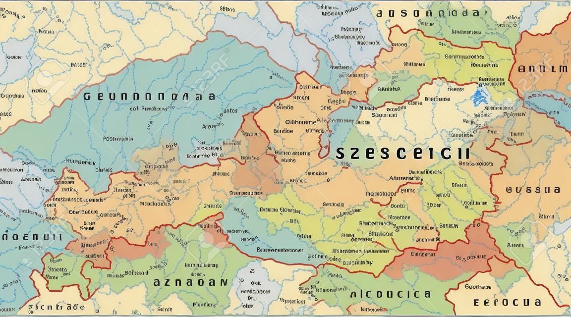 Austria mapa polityczna z niemieckiego oznakowania i skali