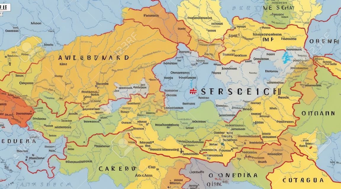 Mapa político da Áustria com rotulagem e escala alemãs