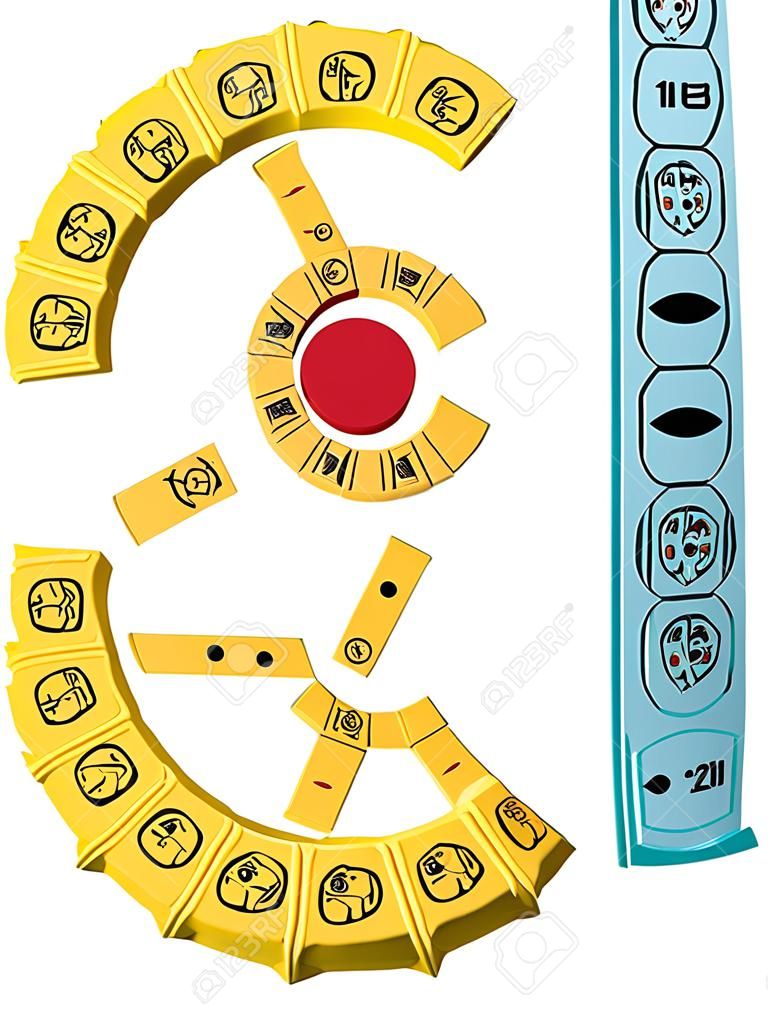 Maya Calendar 3D consisting of Tzolkin combined with Haab to form a Calendar Round  Showing the first day of the new calendar round - doomsday  Illustration on white background 