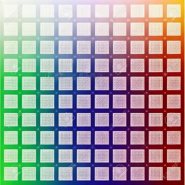Kolor spektrum wykresu z sto różnych kolorów w różnych nasycenia od światła do ciemności - format kwadratowy wektor ilustracja na białym tle.