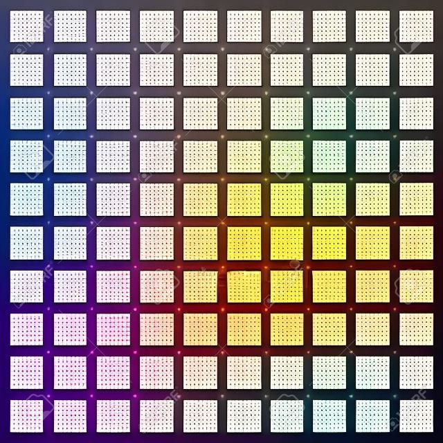 Kleurspectrum grafiek met honderd verschillende kleuren in verschillende verzadiging van licht tot donker - vierkant formaat vector illustratie op witte achtergrond.
