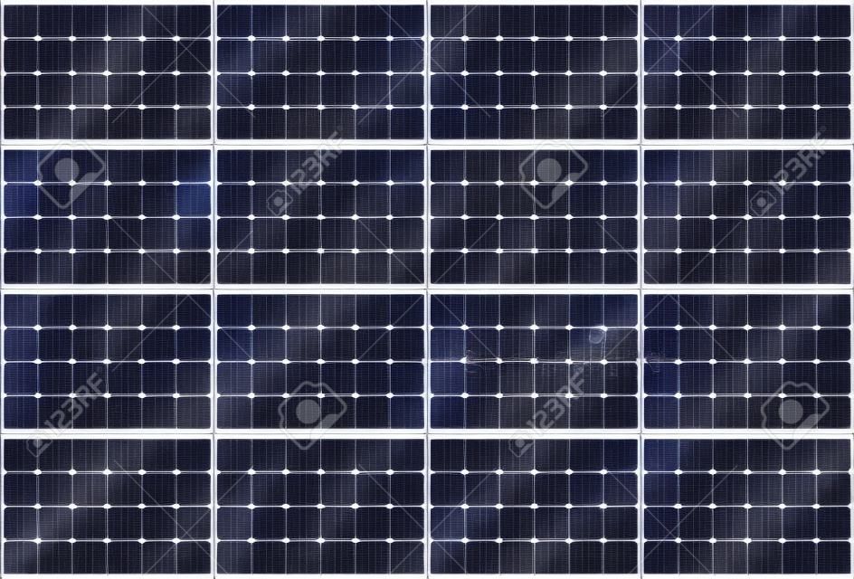Coletor térmico solar - sistema de placa plana - ilustração vetorial da tecnologia fotovoltaica - padrão de fundo azul, orientação horizontal.